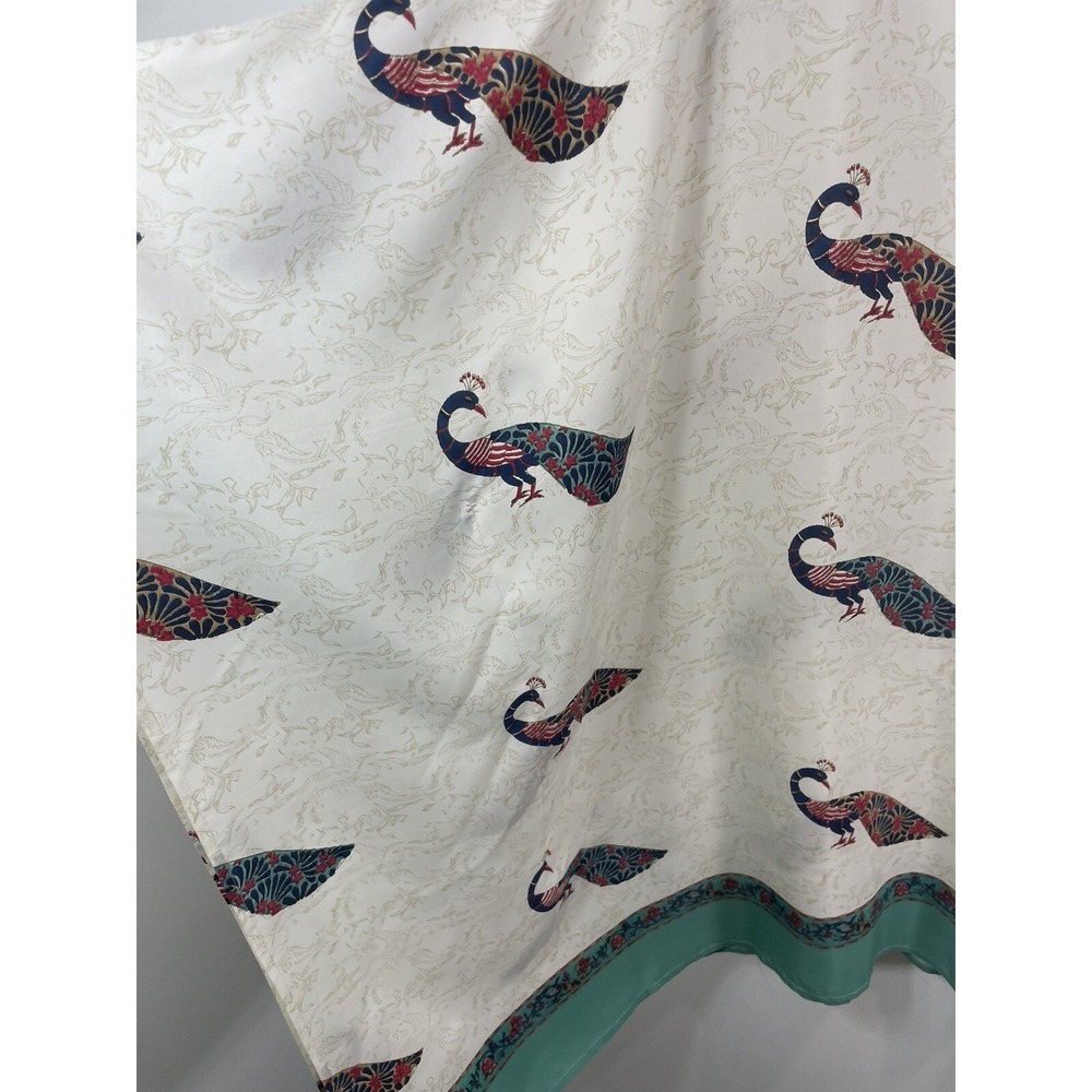 Roller Rabbit Poncho Cover Up 100% Silk Peacock Print Tassels Beige Teal‎ - Picture 5 of 10